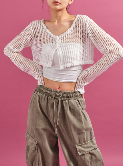 Sheer Mesh Crop Cardigan CY17
