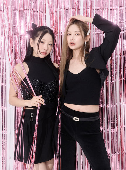 折腰二扣百褶迷你裙 BD23