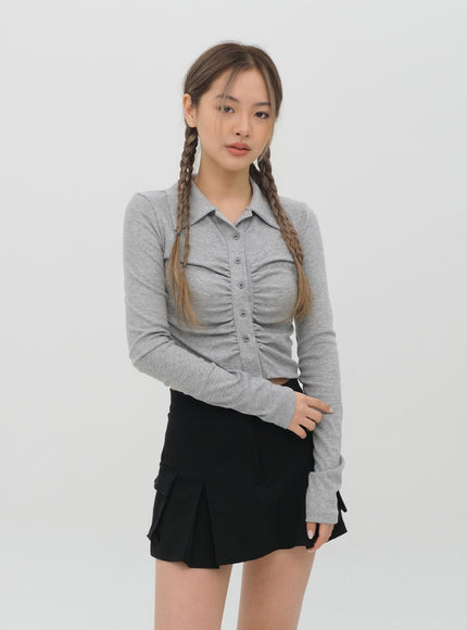 正面抽褶短款襯衫 C1002 