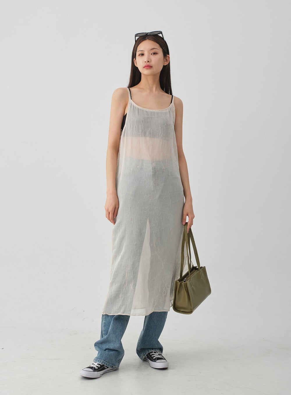 Wrinkle Sheer Cami Maxi Dress CJ08