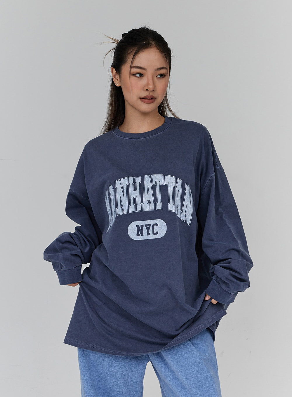 Lettering Print Oversize Long Sleeve T-Shirt Unisex CN21