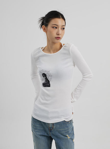 圖案羅紋針織上衣CF309