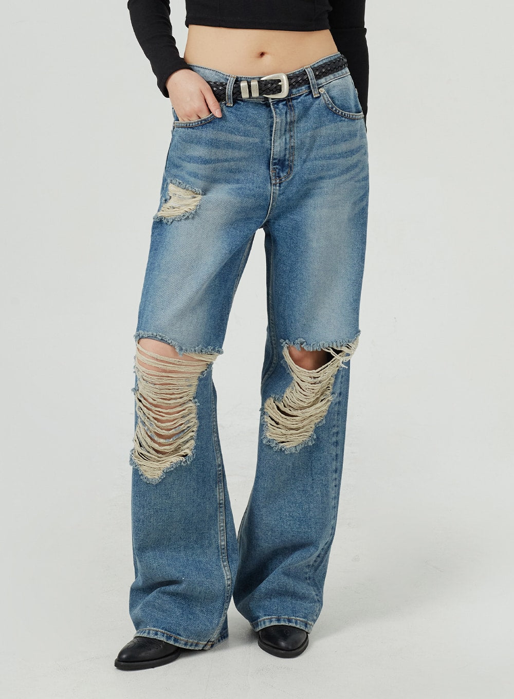Ripped Wide Leg Jeans CM317