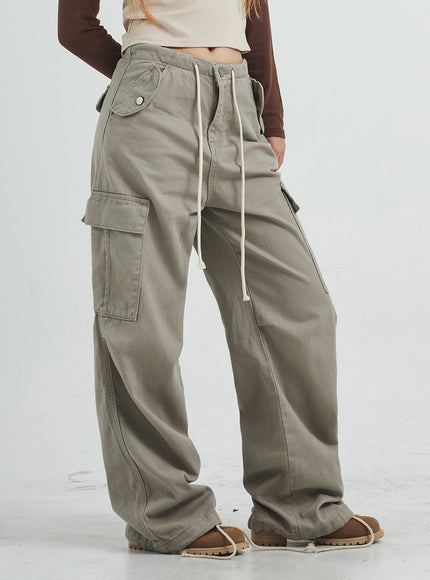 繫帶工裝寬褲 CS08