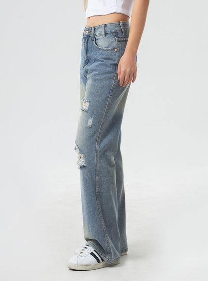 低腰破洞寬牛仔褲 CA303