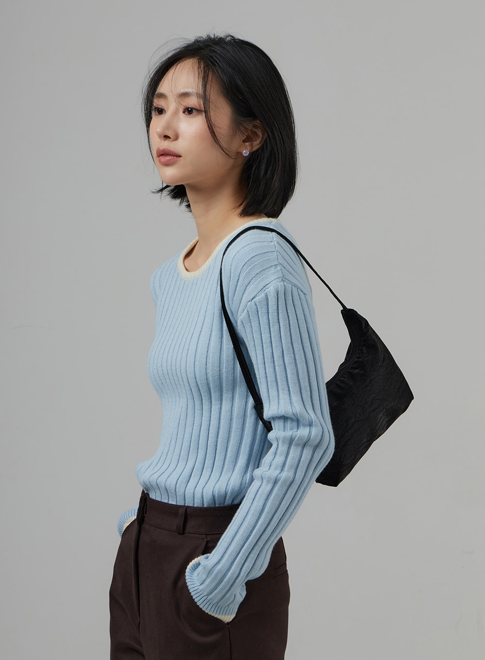 Two Color Ribbed Wide Neck Sweater OD29
