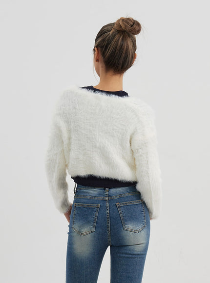 人造毛皮兩粒扣短款開衫 CJ325