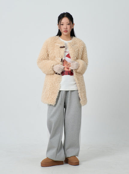 人造毛皮鈕扣中長外套 CJ302