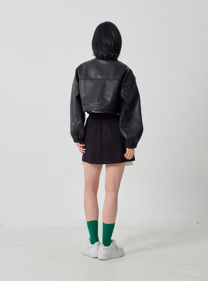 Faux Leather Cropped Jacket OF301