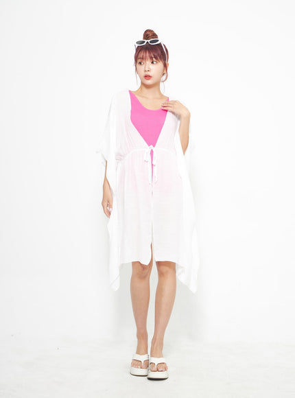 網布蝴蝶結中長袍 IA313