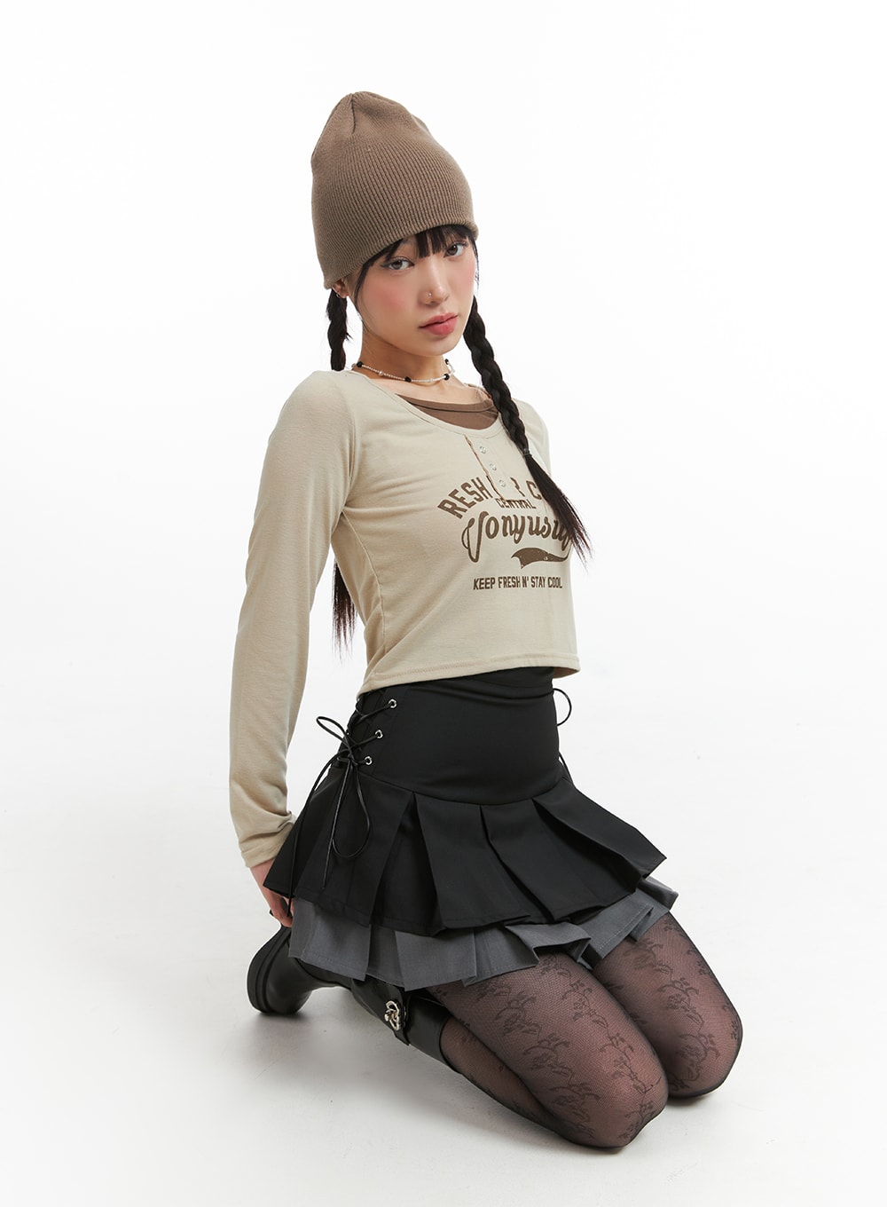 Two-Layered Pleated Mini Skirt IJ411