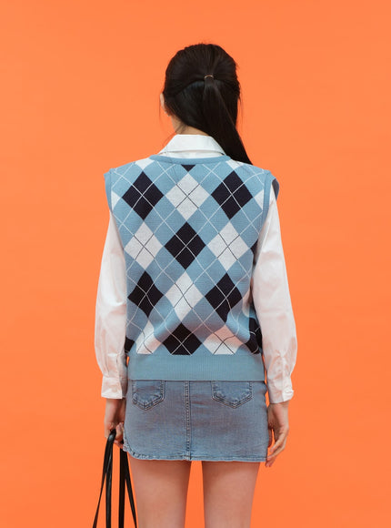 菱形圖案背心 C1703 