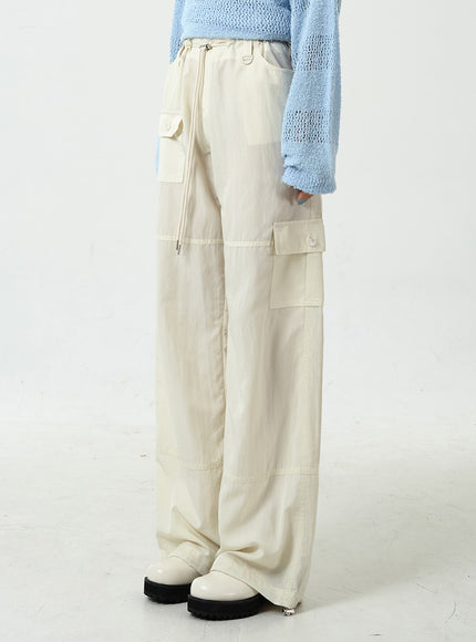Drawstring Waist Wide Cargo Pants CU13