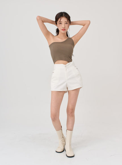 Side Belt Slit High Waist Short Pants IG18