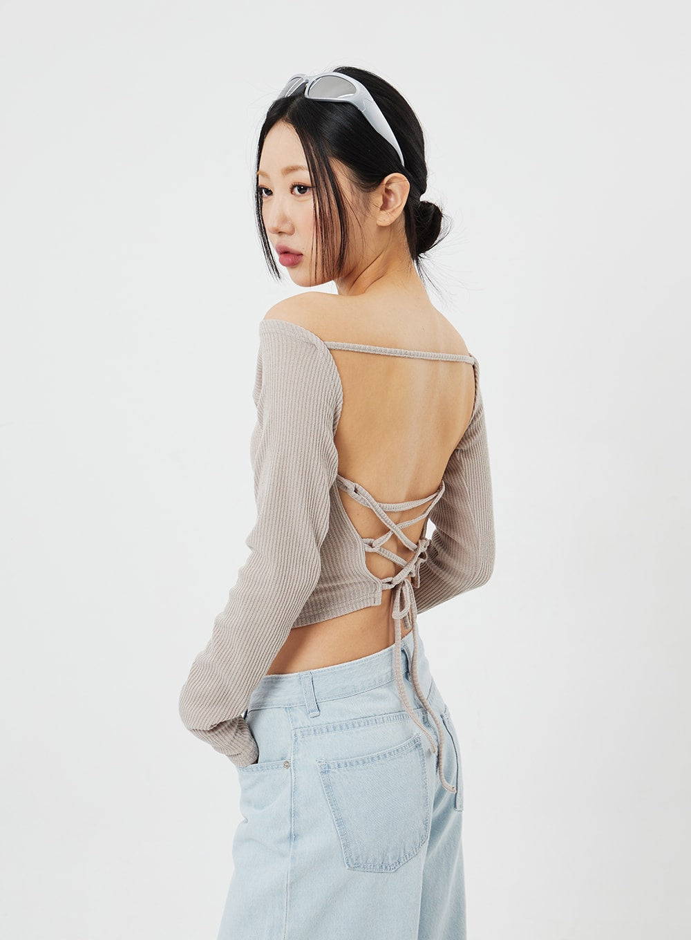 Back Tie Ribbed Knit Top CF316