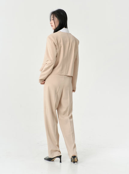 High Waist Pintuck Wide Leg Tailored Pants OS13