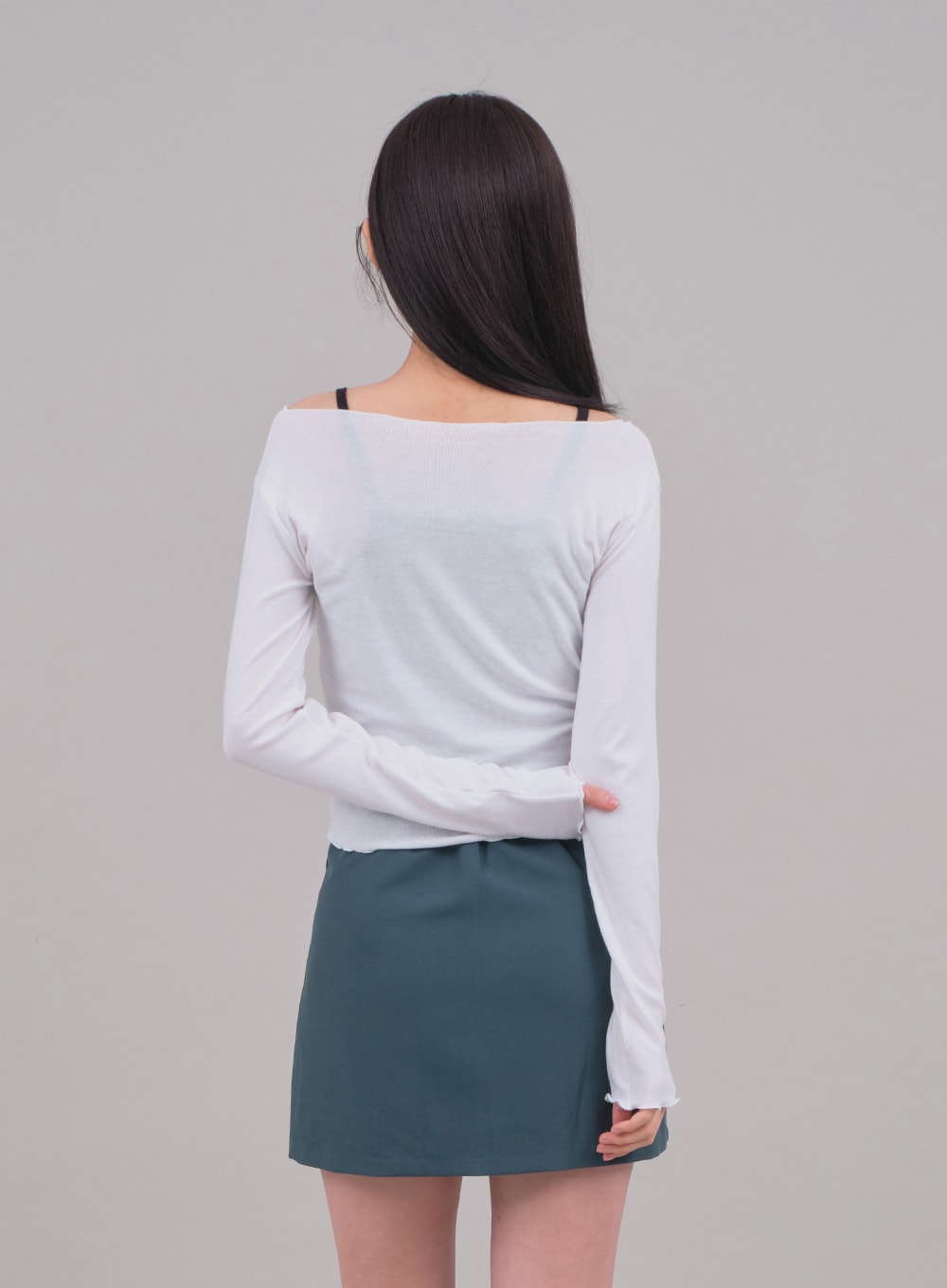 Cropped Long Sleeve Top with Front Shirring C2701