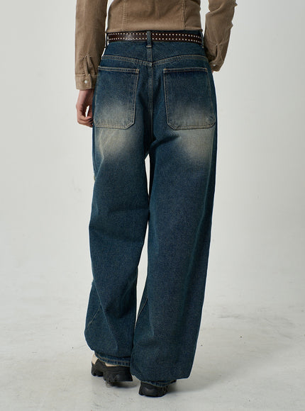 男女通用破洞寬牛仔褲 CD14