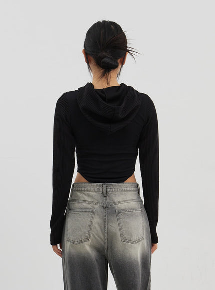 羅紋短款拉鍊連帽衫 CJ330