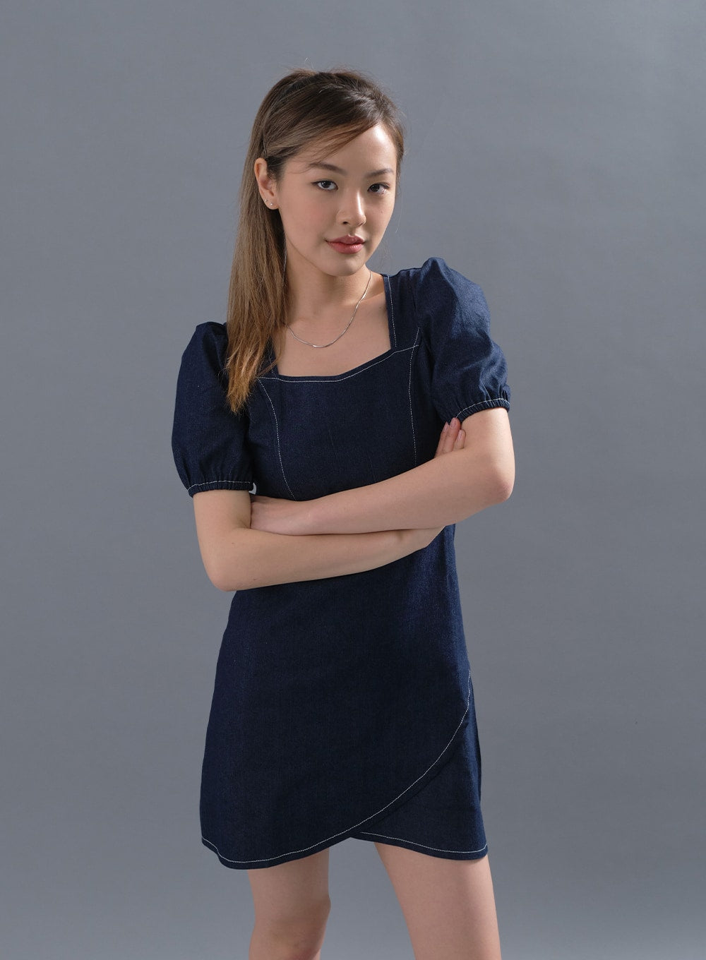 Puff Sleeve Denim Mini Dress CM12