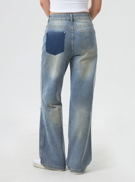 低腰破洞寬牛仔褲 CA303