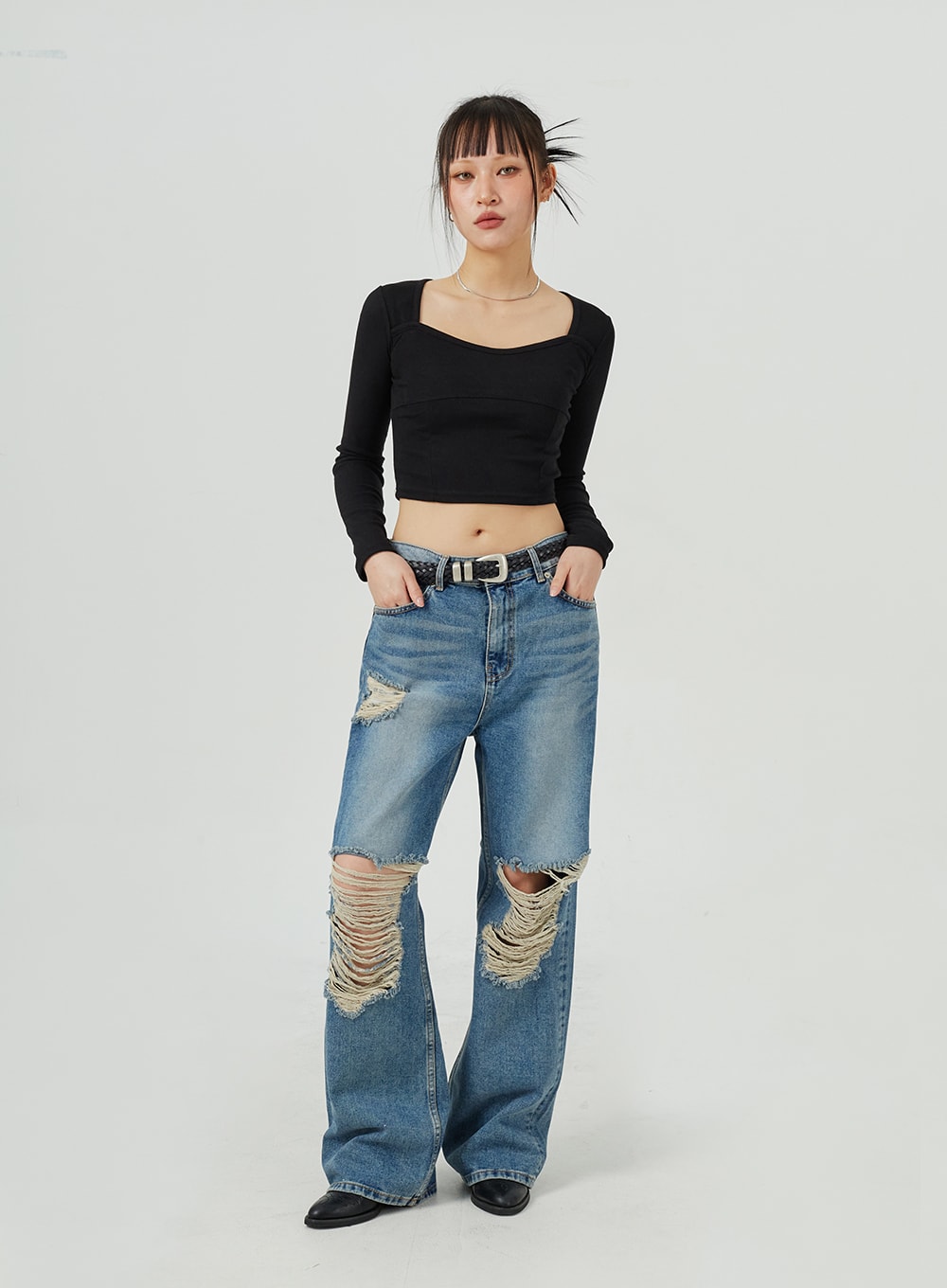 Ripped Wide Leg Jeans CM317