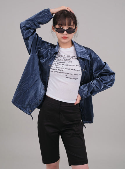 Cropped Long Sleeve T Shirt with Graphic Print F10