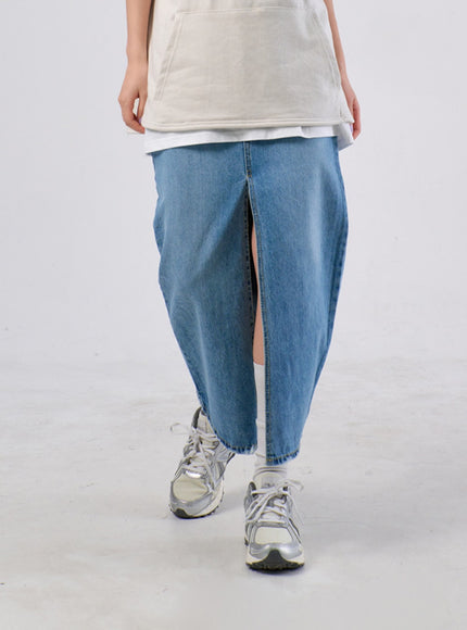 前開衩牛仔長裙 IA305