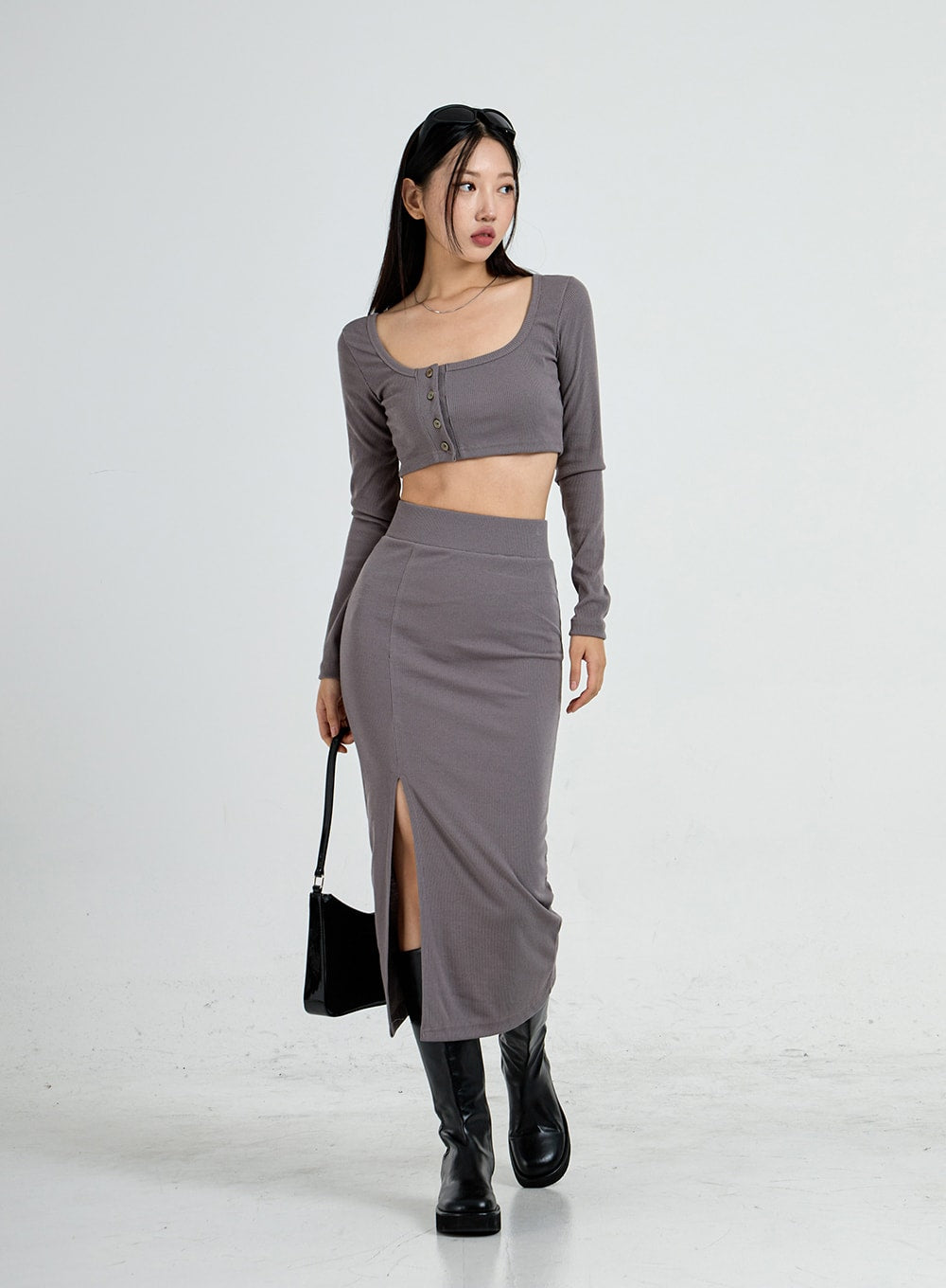 Side Button Knit Crop Top CO13