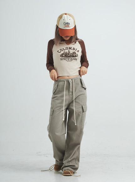 繫帶工裝寬褲 CS08