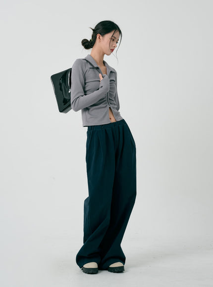 荷葉邊拉鍊長袖上衣 ID08