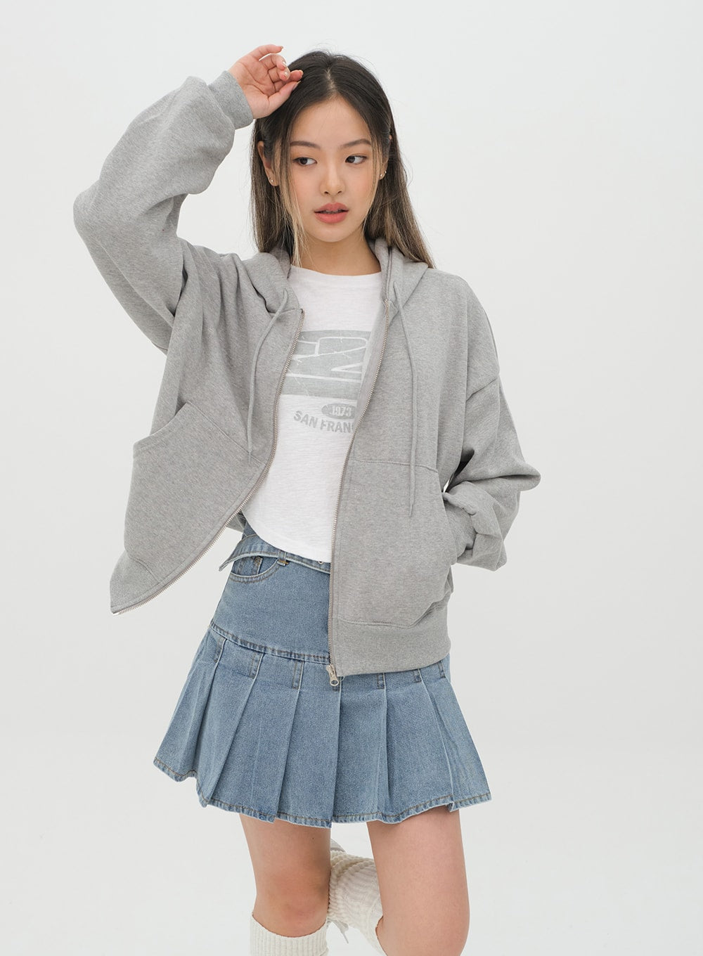 Secolo - Pleated Denim Mini Skirt