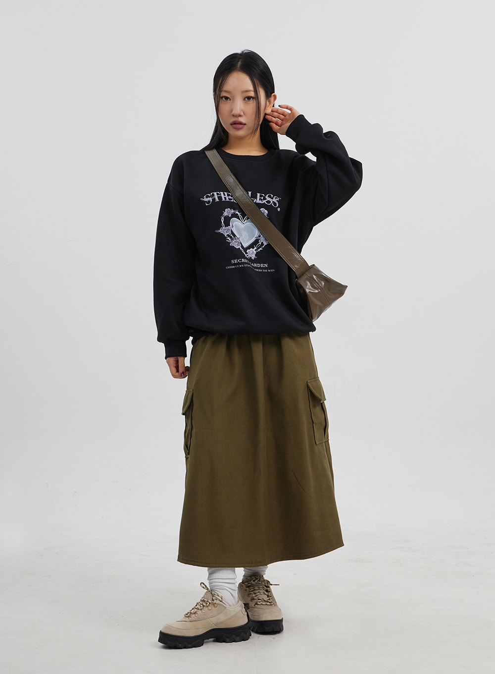 A-Line Cargo Maxi Skirt CJ319 - Korean Women's Fashion | LEWKIN