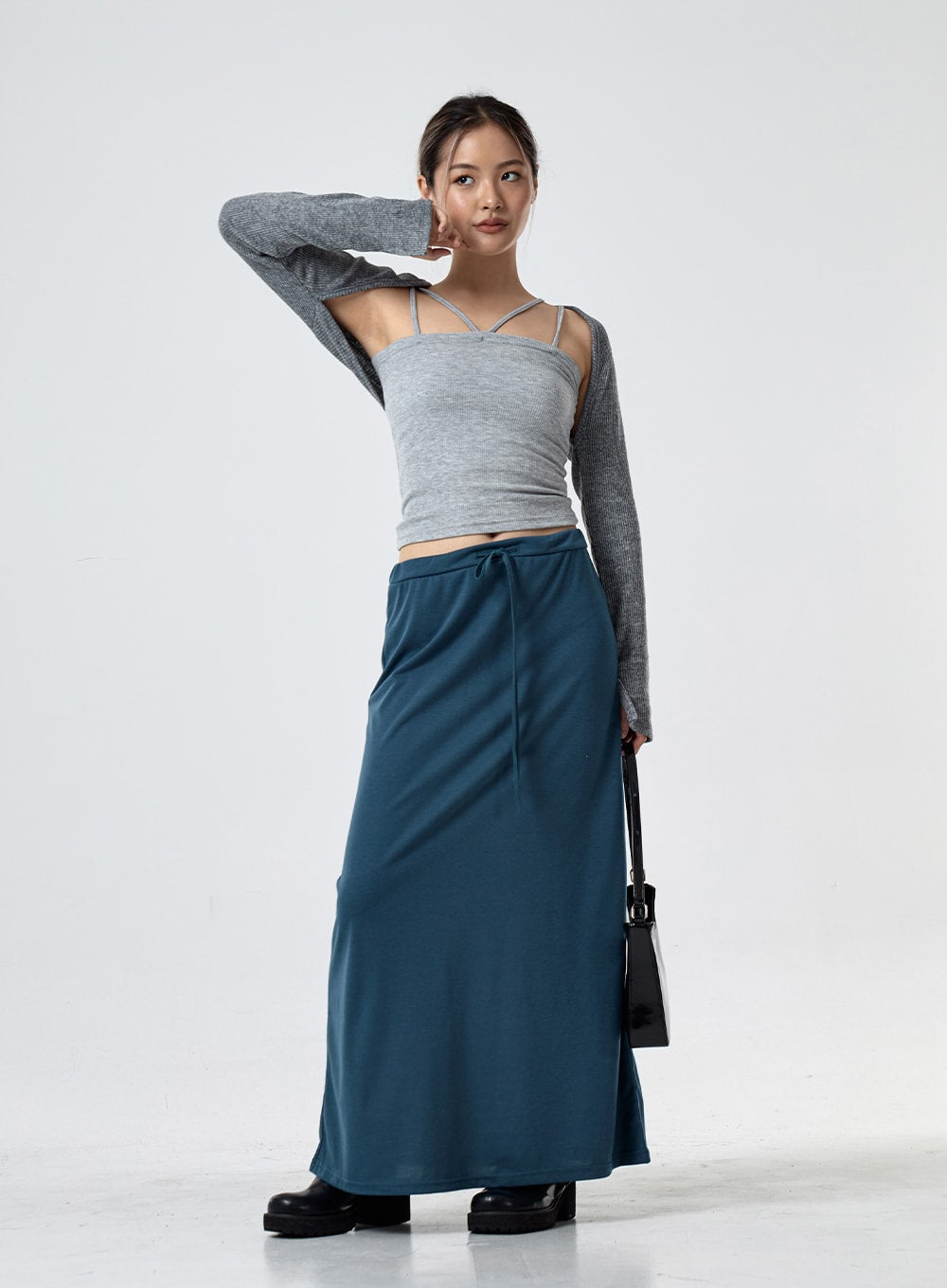 Drawstring Waist Basic Maxi Skirt CG24