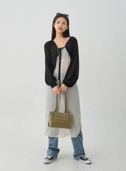 皺紋透明吊帶長連衣裙 CJ08