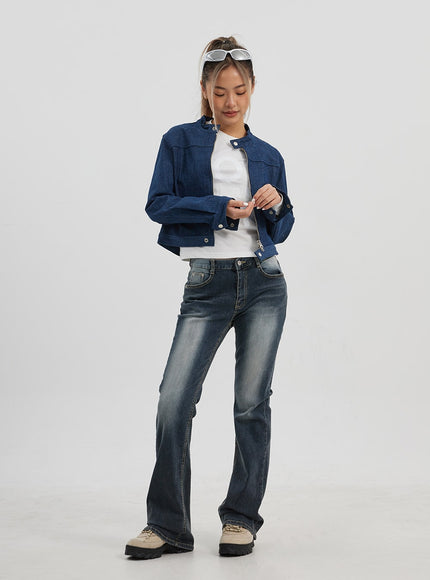 深色水洗中腰微喇牛仔褲 CJ325