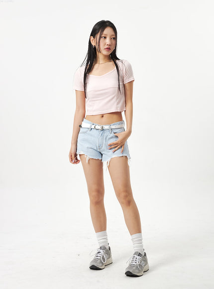 Heart Neck Cropped Tee CA320