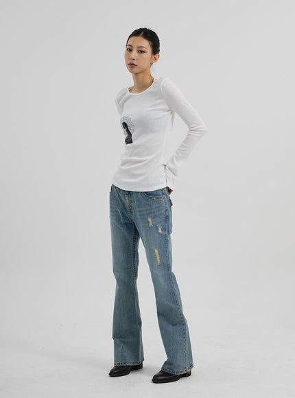 圖案羅紋針織上衣CF309