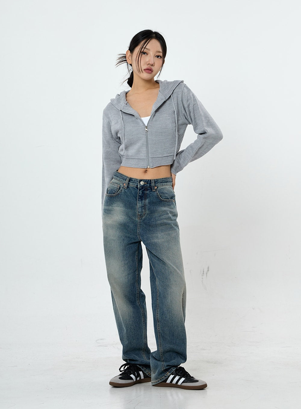 Knit Crop Hoodie Zip Up CS28 - Lewkin