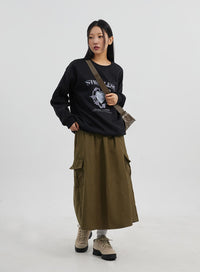 A-Line Cargo Maxi Skirt CJ319 - Korean Women's Fashion | LEWKIN