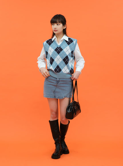 菱形圖案背心 C1703 