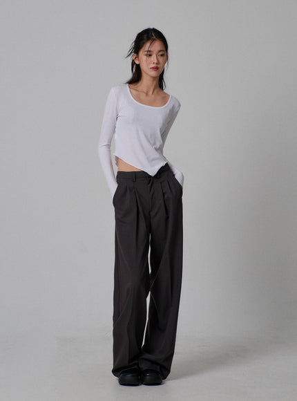 Scoop Neck Unbalanced Cropped Top IJ313