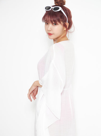 網布蝴蝶結中長袍 IA313