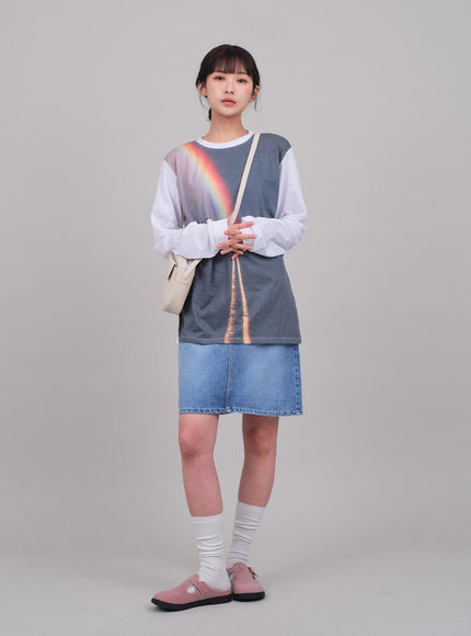 牛仔及膝裙C2701