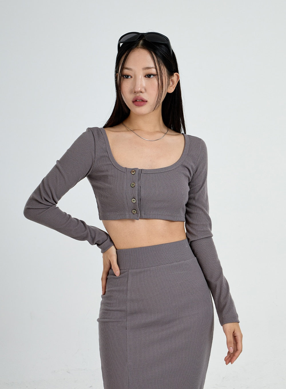 Side Button Knit Crop Top CO13