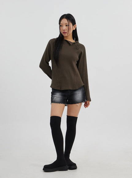 側邊鈕扣細節針織連帽衫 CJ318