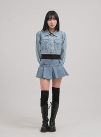 Low Rise Pleated Denim Mini Skirt C0302 - Lewkin