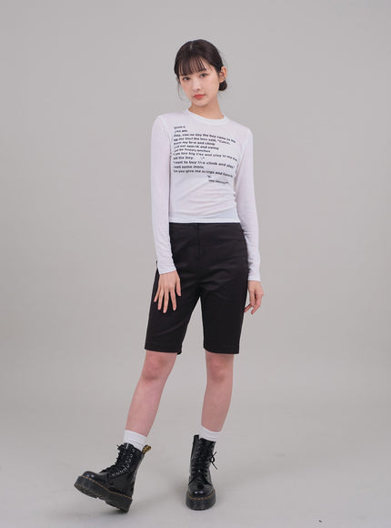 Cropped Long Sleeve T Shirt with Graphic Print F10