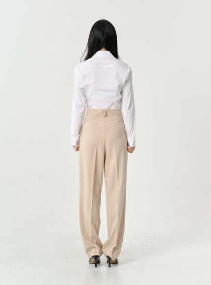 High Waist Pintuck Wide Leg Tailored Pants OS13