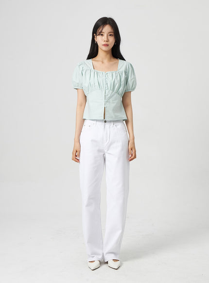 泡泡袖鈕扣襯衫 OA317